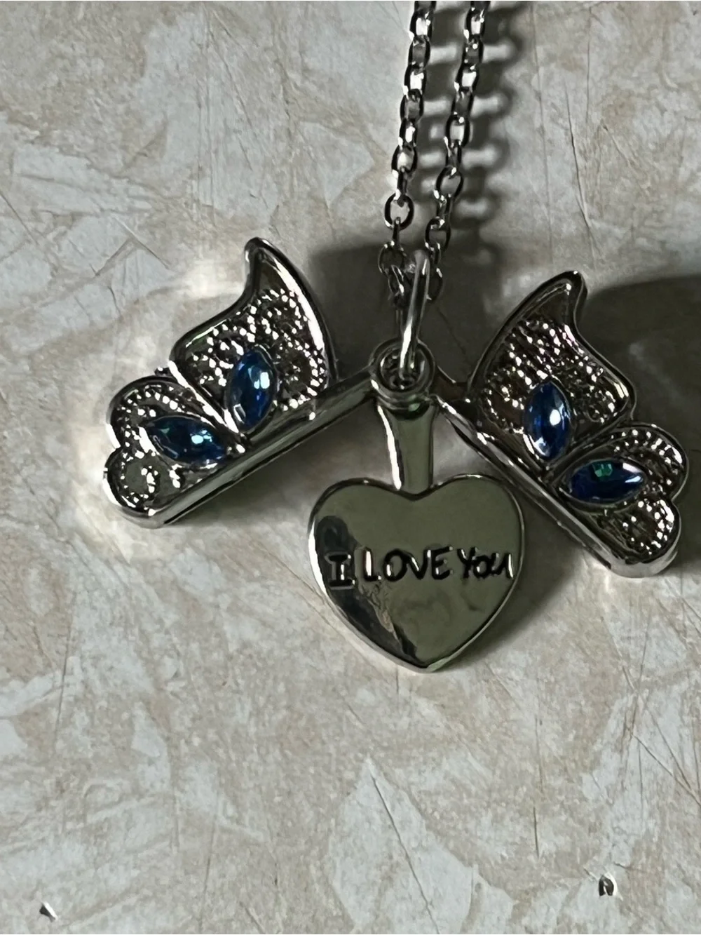 Silver color Butterfly Pendant Necklace with Blue Accents N197
